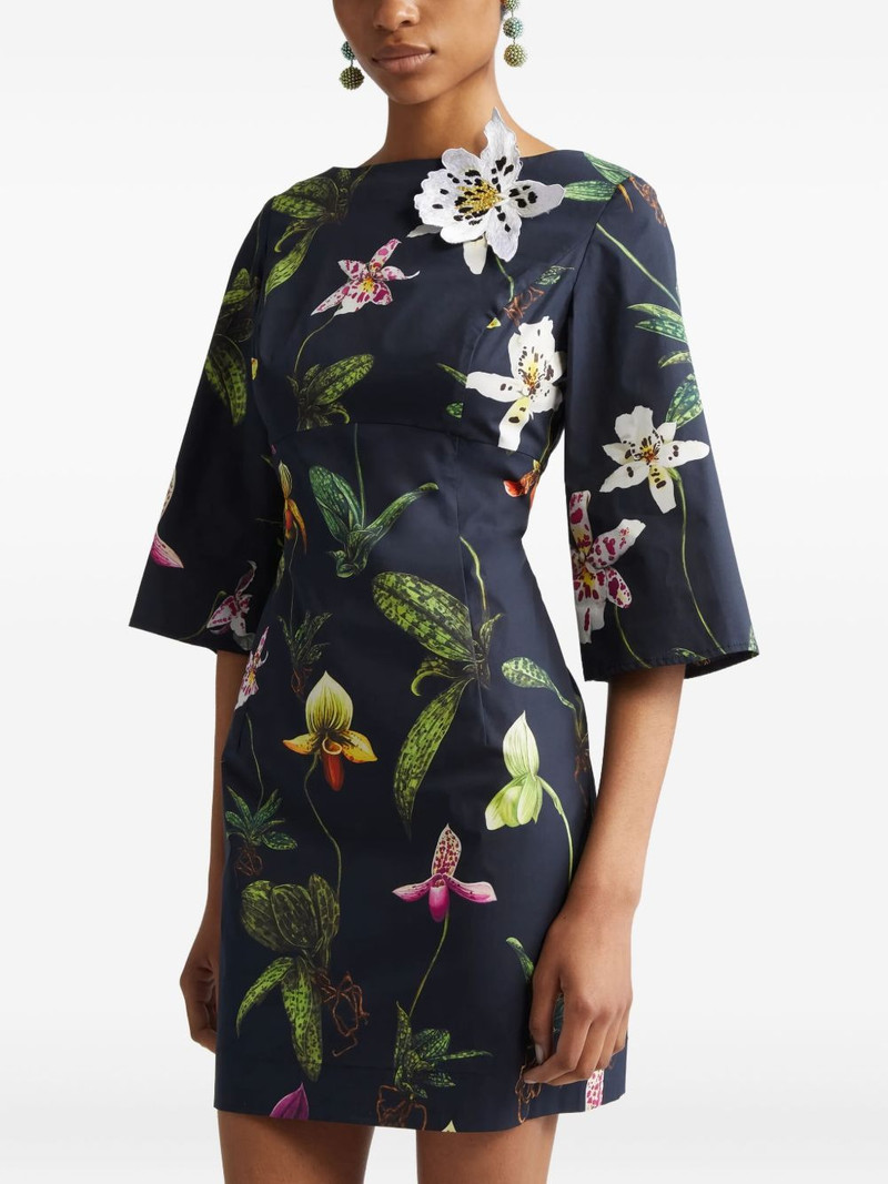 orchid-print bell-sleeve mini dress 1