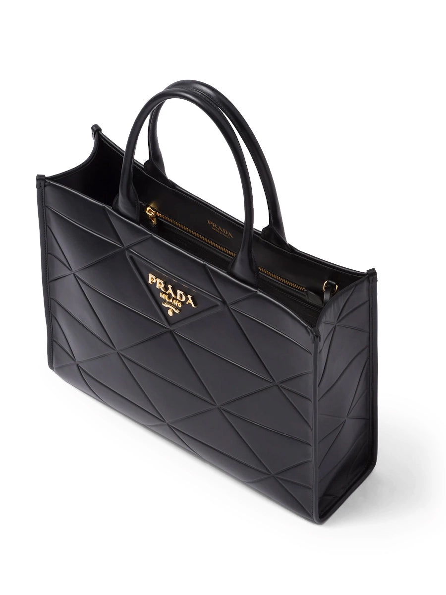Large Leather Prada Symbole Bag with Topstitching in Black - 2