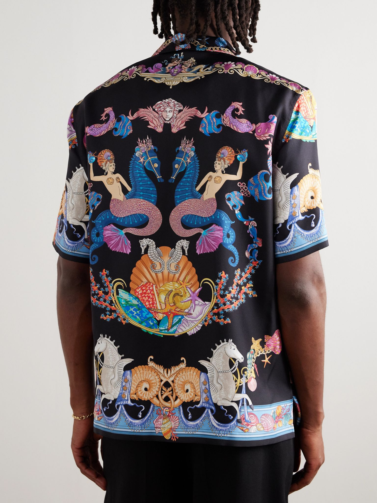 Camp-Collar Printed Silk-Twill Shirt Black - 3