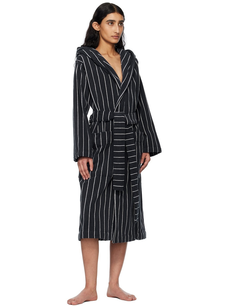 TEKLA Navy & White Terry Hooded Bathrobe outlook