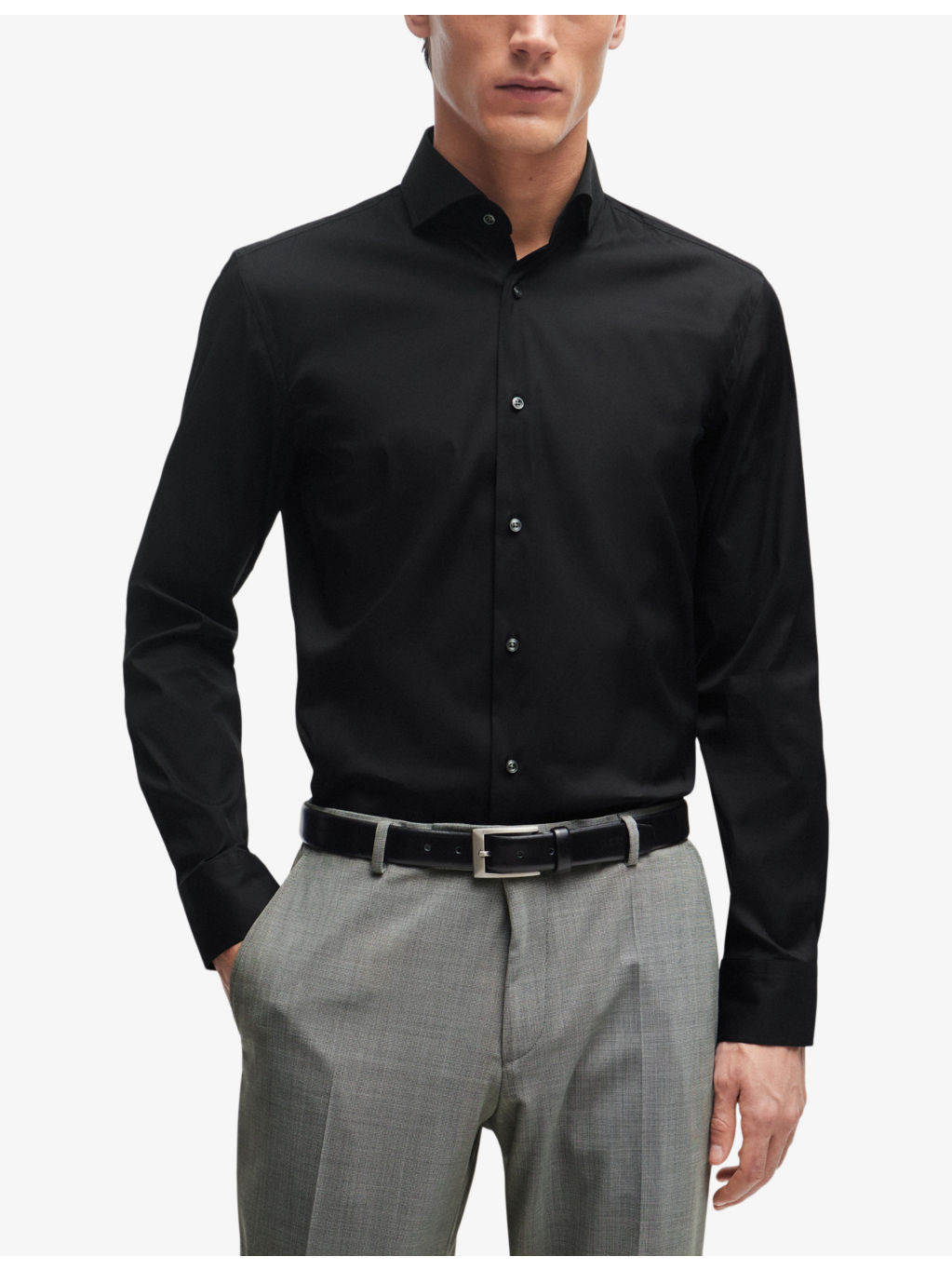 Slim-fit spread-collar stretch-cotton blend shirt - 3