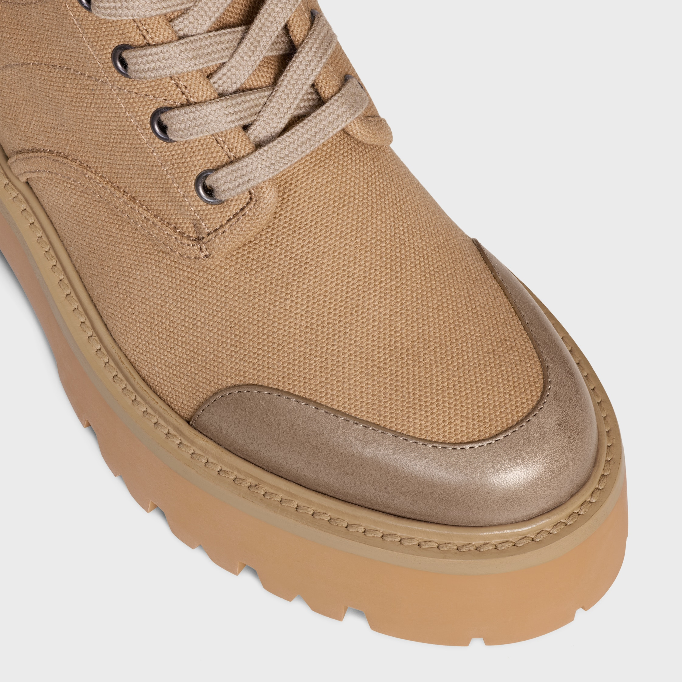 CELINE BULKY LACE-UP BOOT IN CANVAS & CALFSKIN - 4