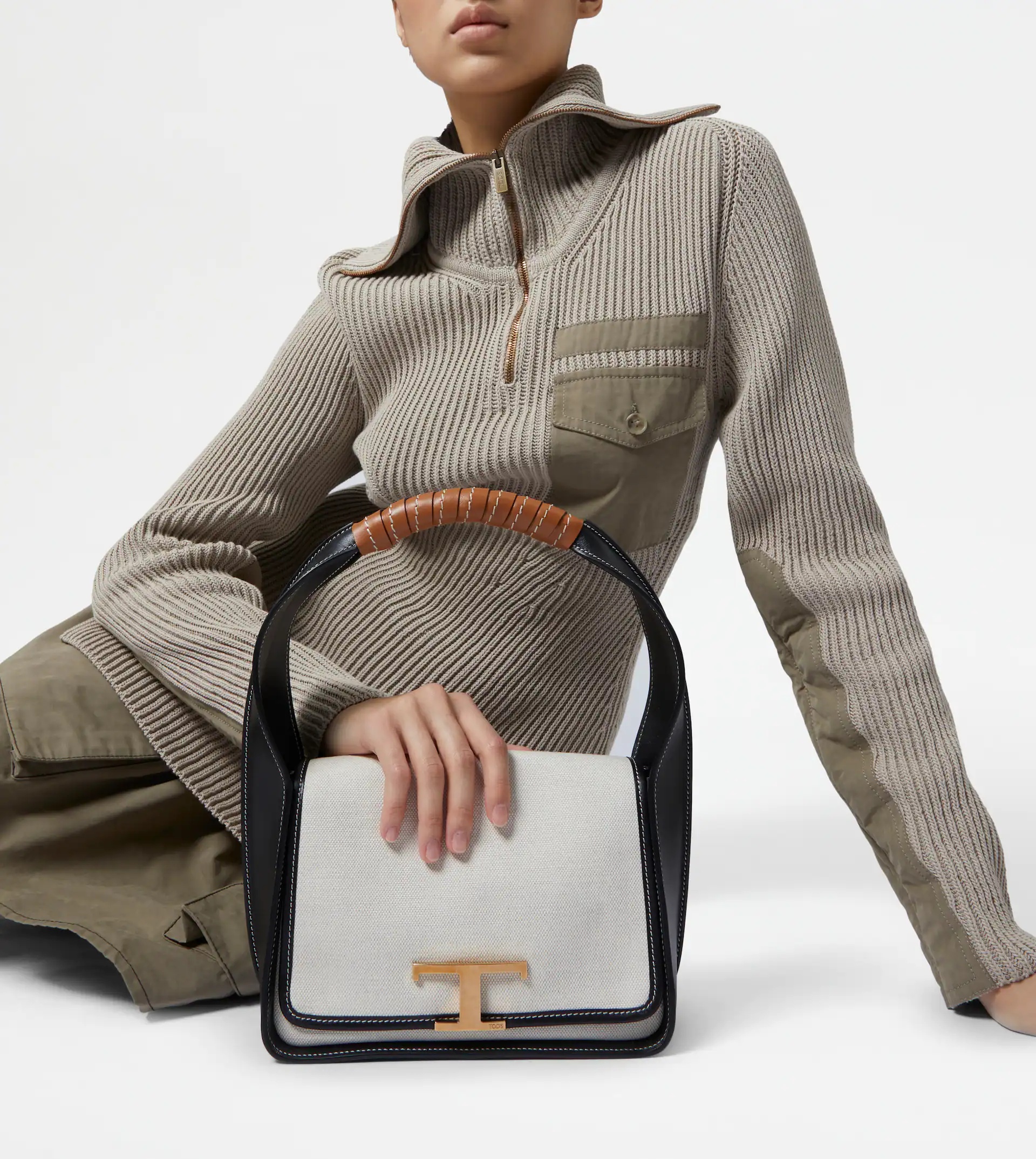 TIMELESS BAG IN LEATHER AND CANVAS MINI - WHITE, BLACK - 2