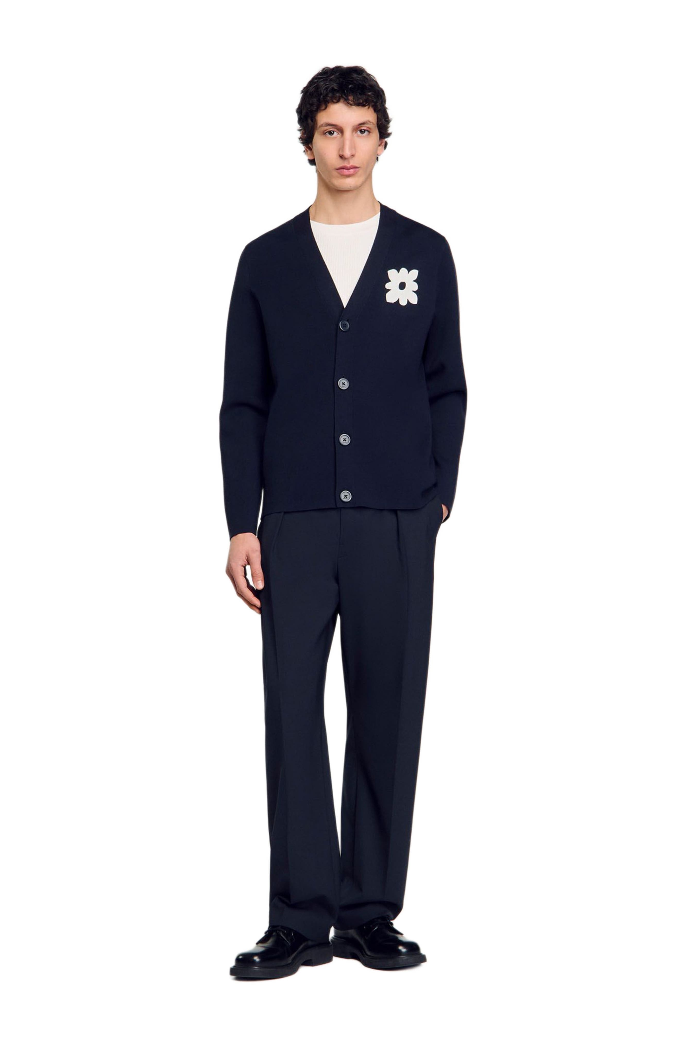SANDRO Cardigan with flower detail in Navy Blue at Nordstrom - 6