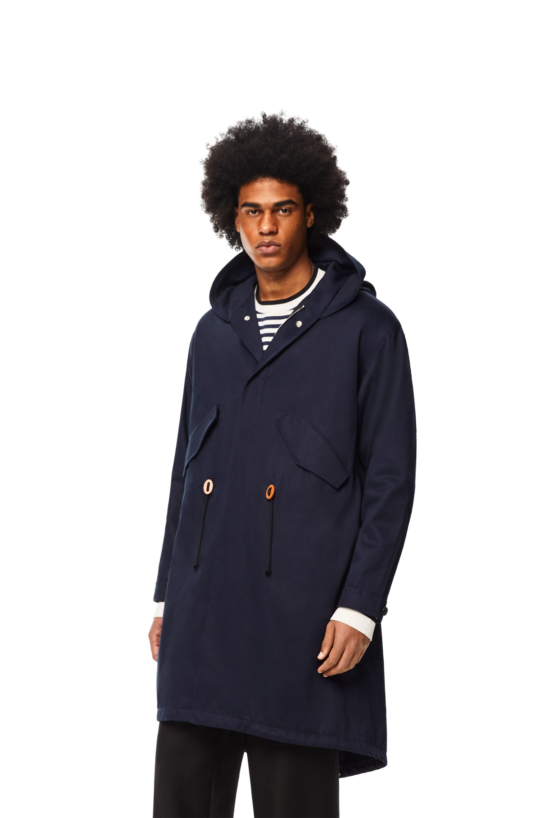 Hooded long parka in cotton and acetate - 3