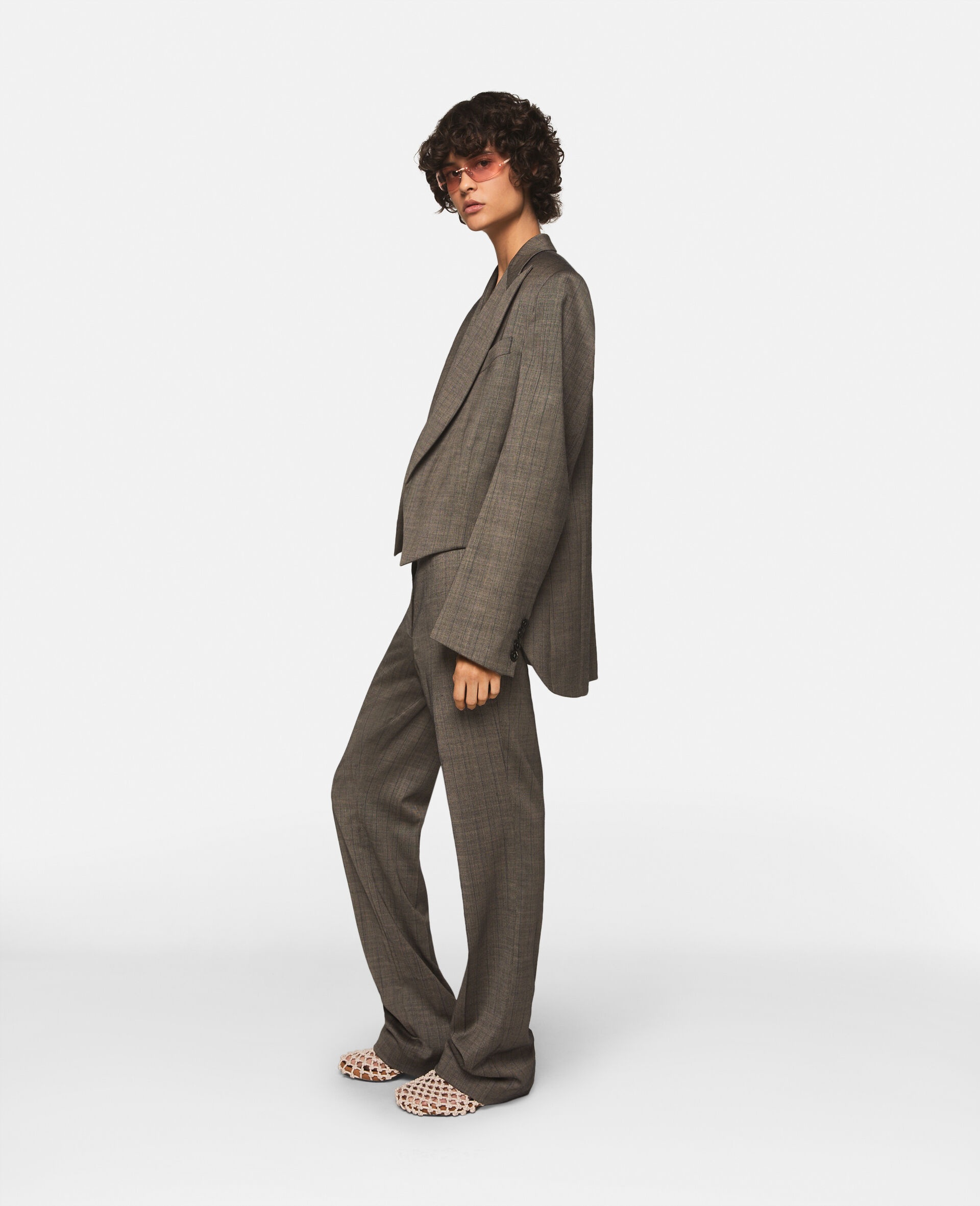Cropped Checked Wool Blazer - 3