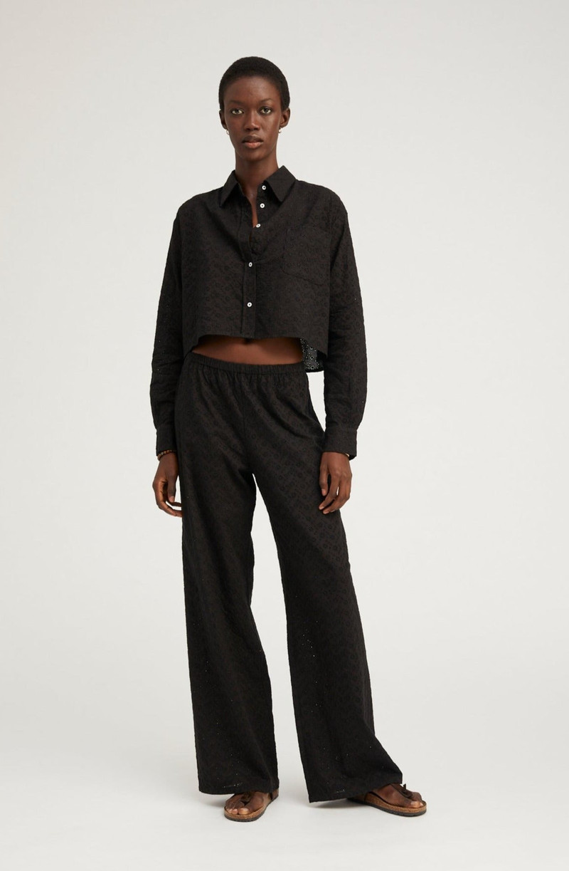 SPRWMN BLACK EYELET CROPPED BUTTON DOWN outlook