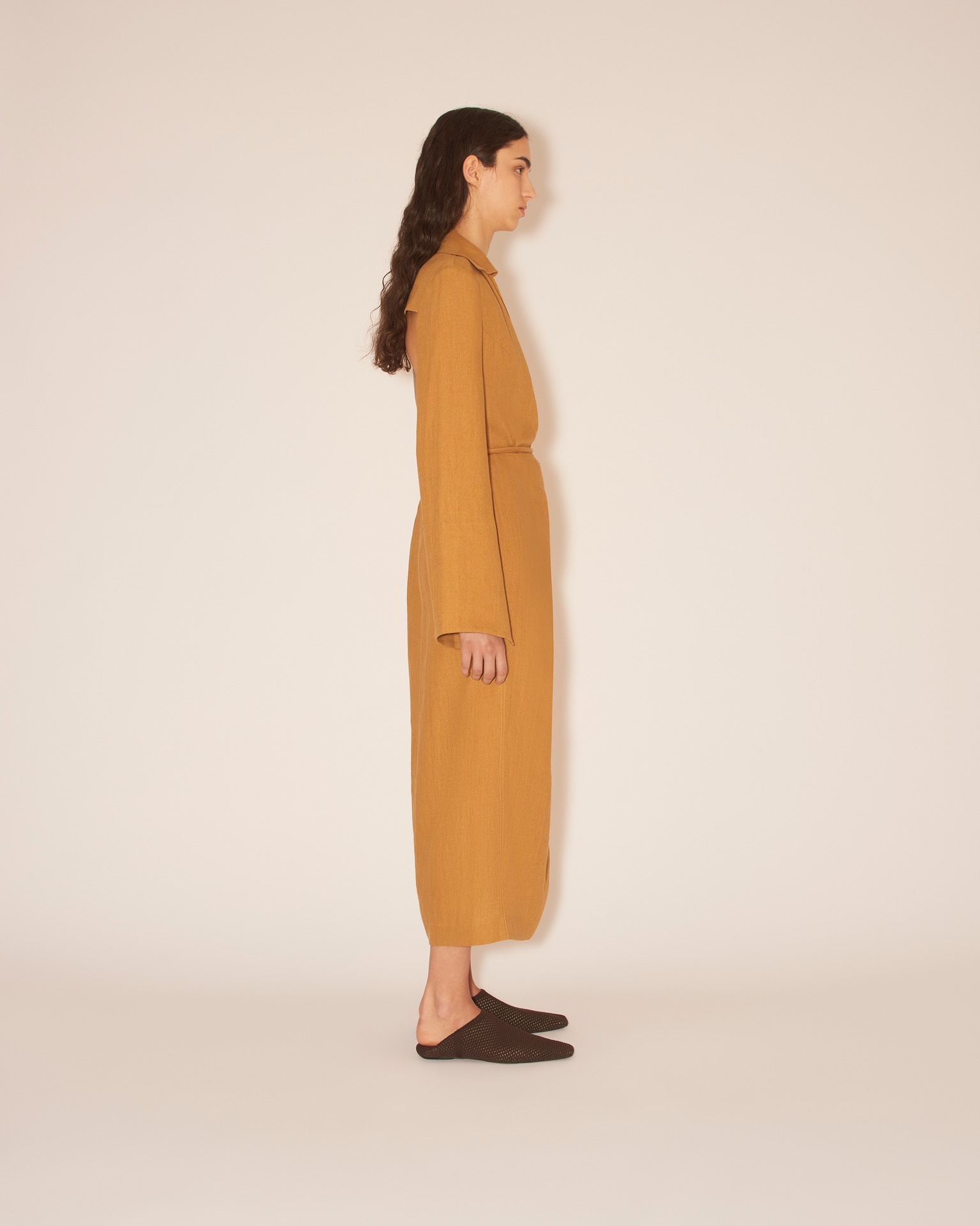 FARAH - Midi wrap dress with straight skirt silhouette - Camel - 4
