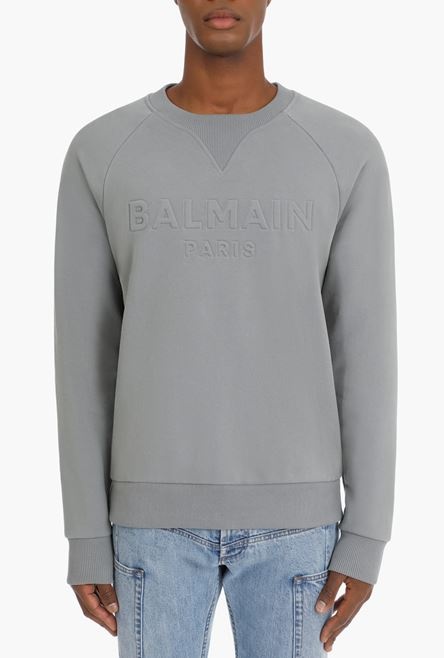 Gray cotton sweatshirt with embossed Balmain logo - 5