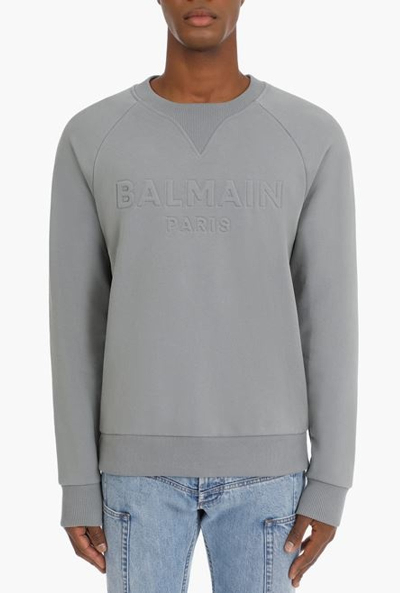 Gray cotton sweatshirt with embossed Balmain logo 5