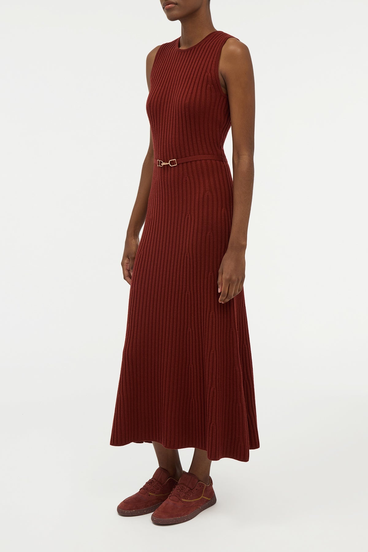 Meier Knit Midi Dress in Burnt Sienna Merino Wool Cashmere - 3