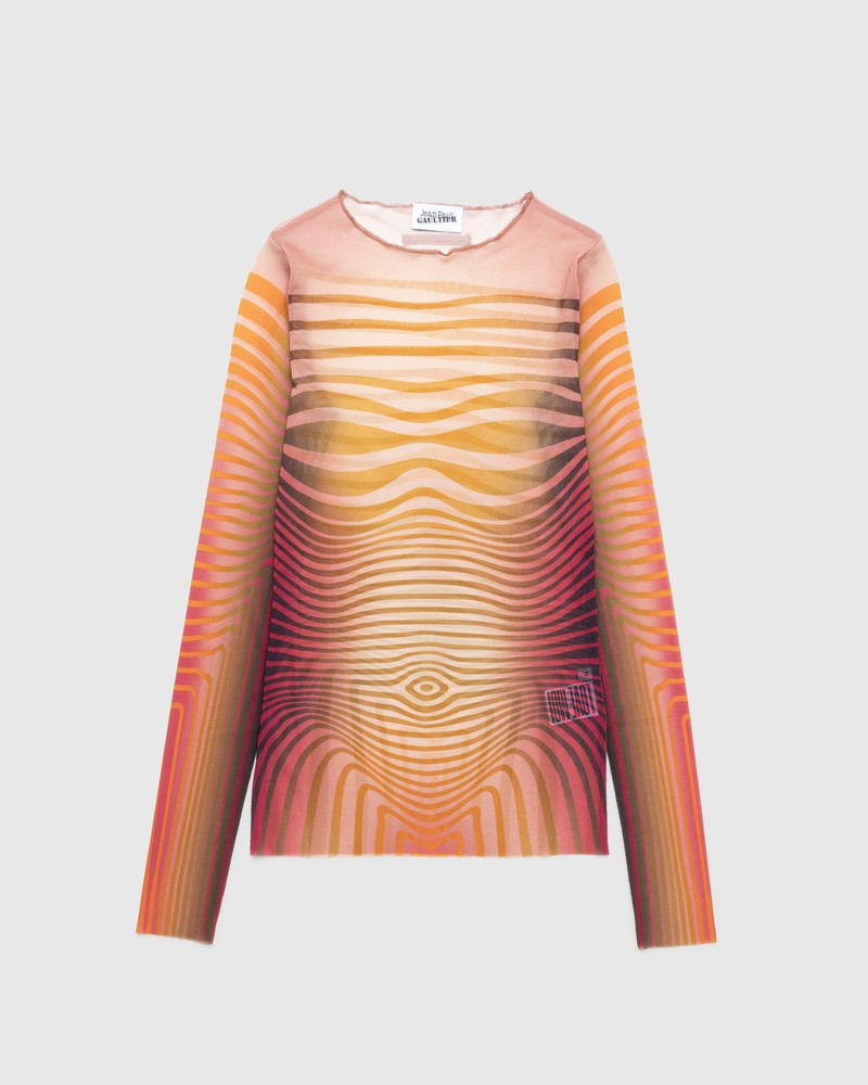 Jean Paul Gaultier – Crewneck Long Sleeves Printed Morphing Stripes Red 1