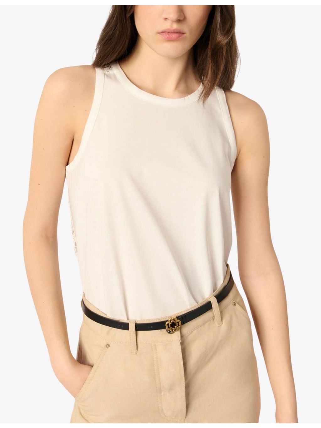 Round-Neck Crochet-Back Cotton Vest - 5