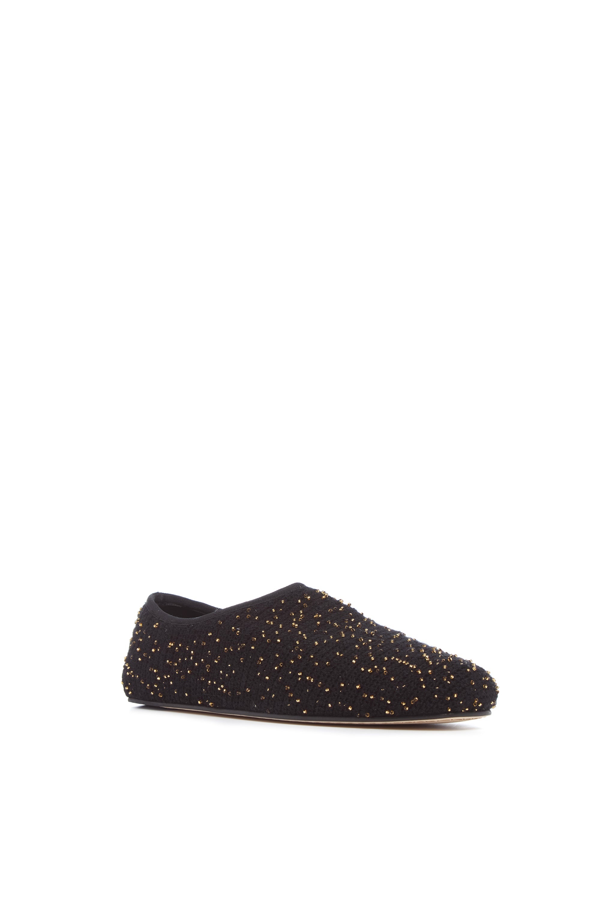 Callie Knit Ballerina Flat Shoe in Black & Gold Beaded Cashmere - 2
