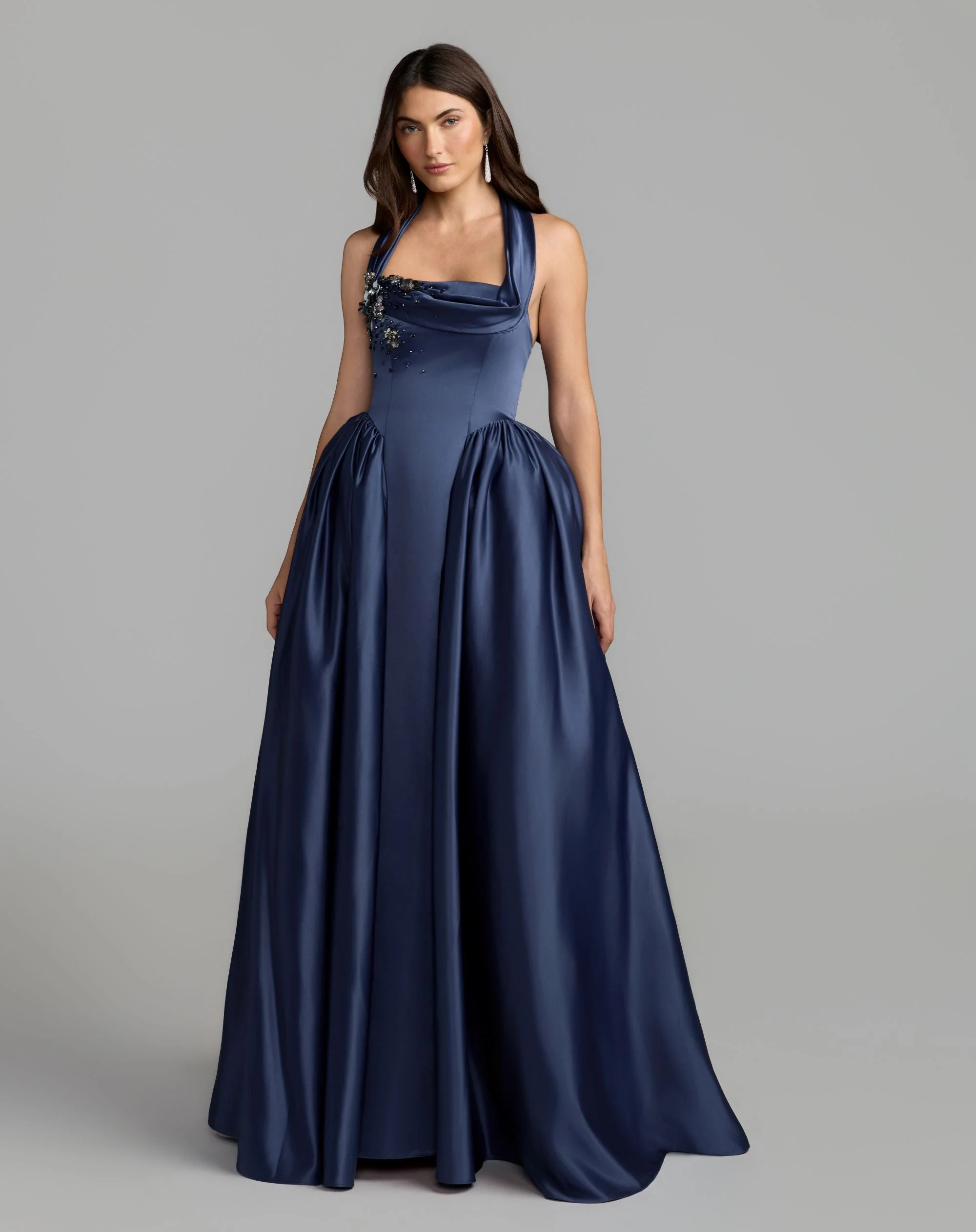 Sapphire Sleeveless Open Back Satin Ball Gown - 1