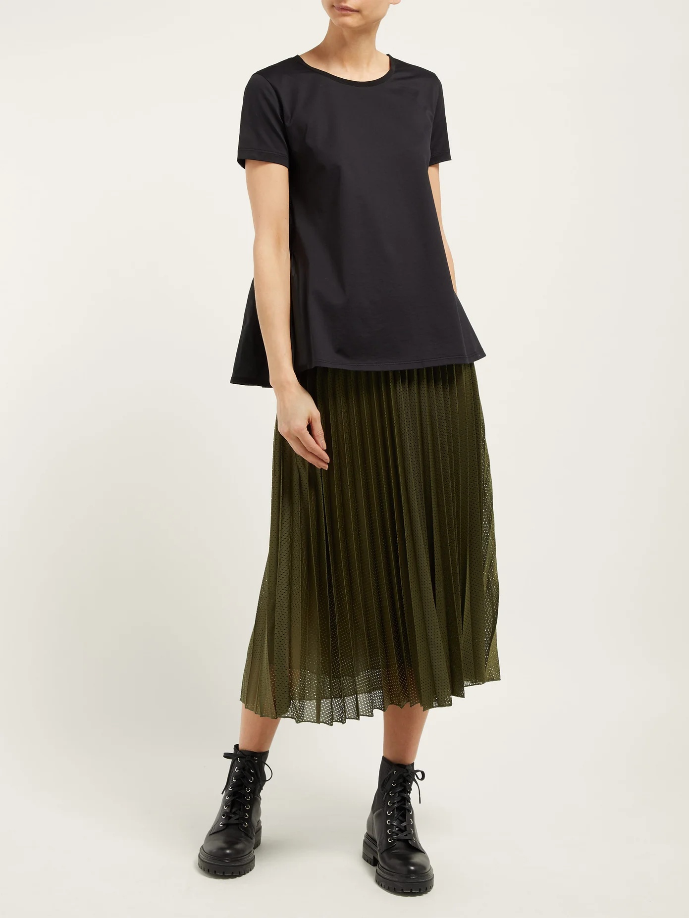 Perforated mesh pleated midi skirt - 2