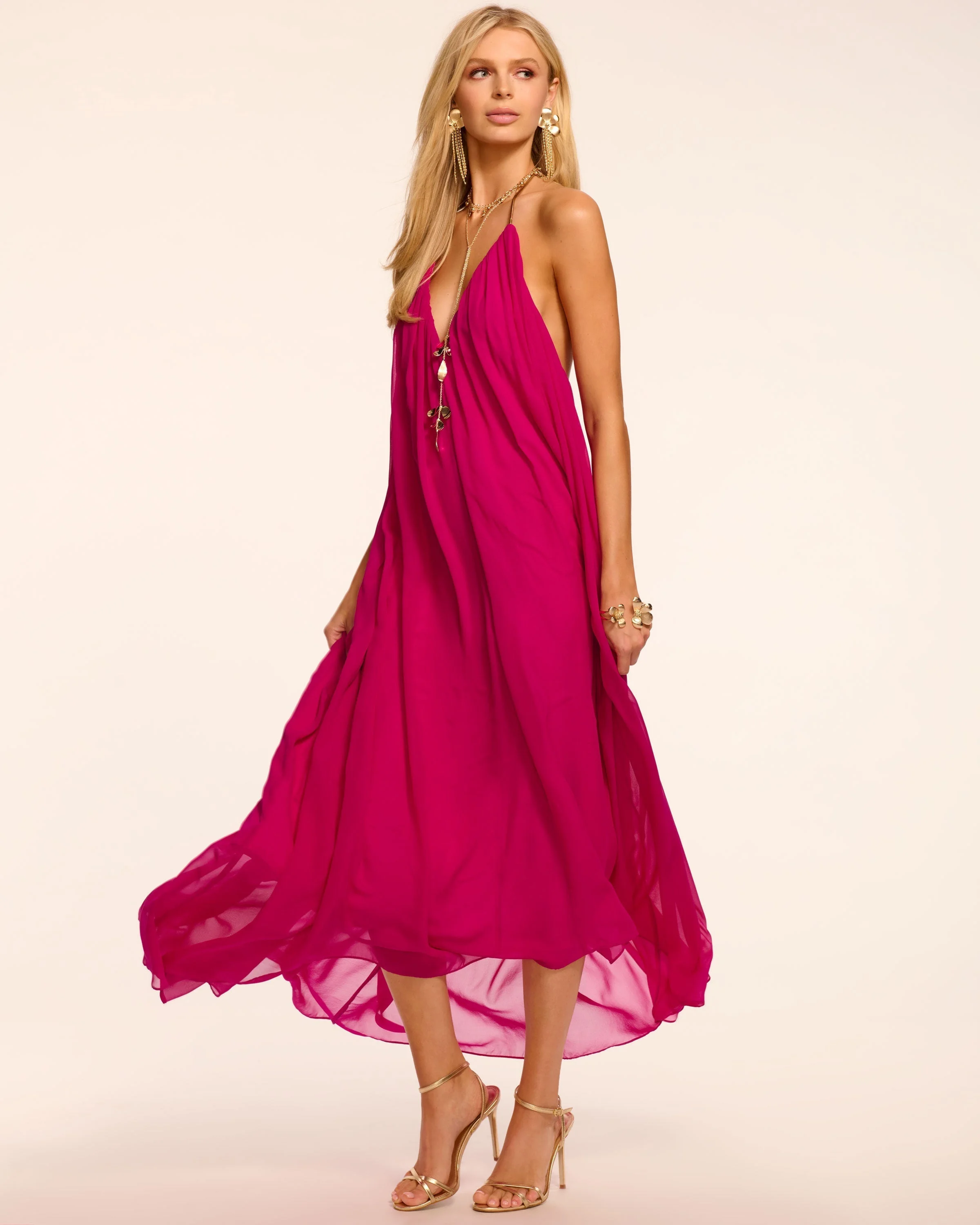 Rainn Chiffon V-Neck Halter Gown - 1