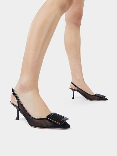 Roger Vivier Viv' In The City Net Covered Buckle Slingback Pumps in Fabric outlook