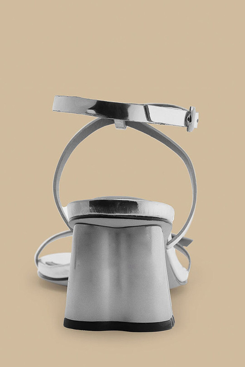 Silver Monstera Heeled Scallop Sandal 4