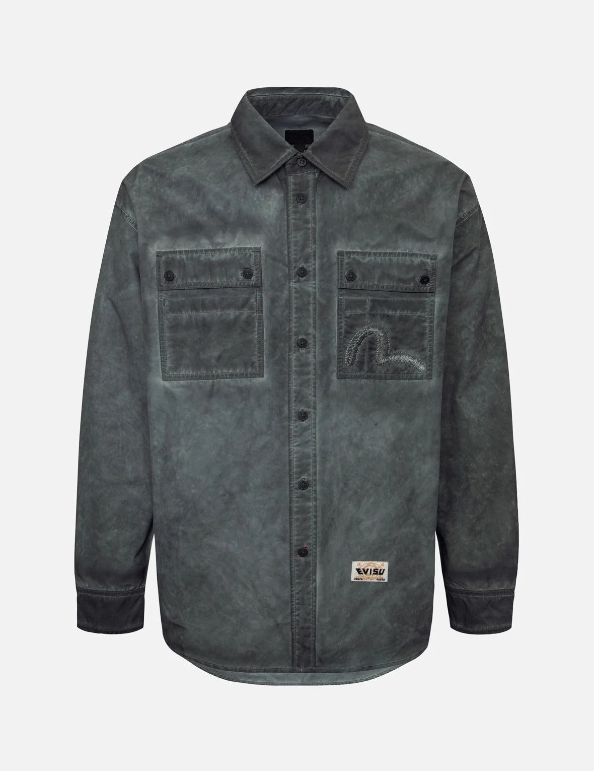 WASHED SEAGULL EMBROIDERY LOOSE FIT SHIRT - 1