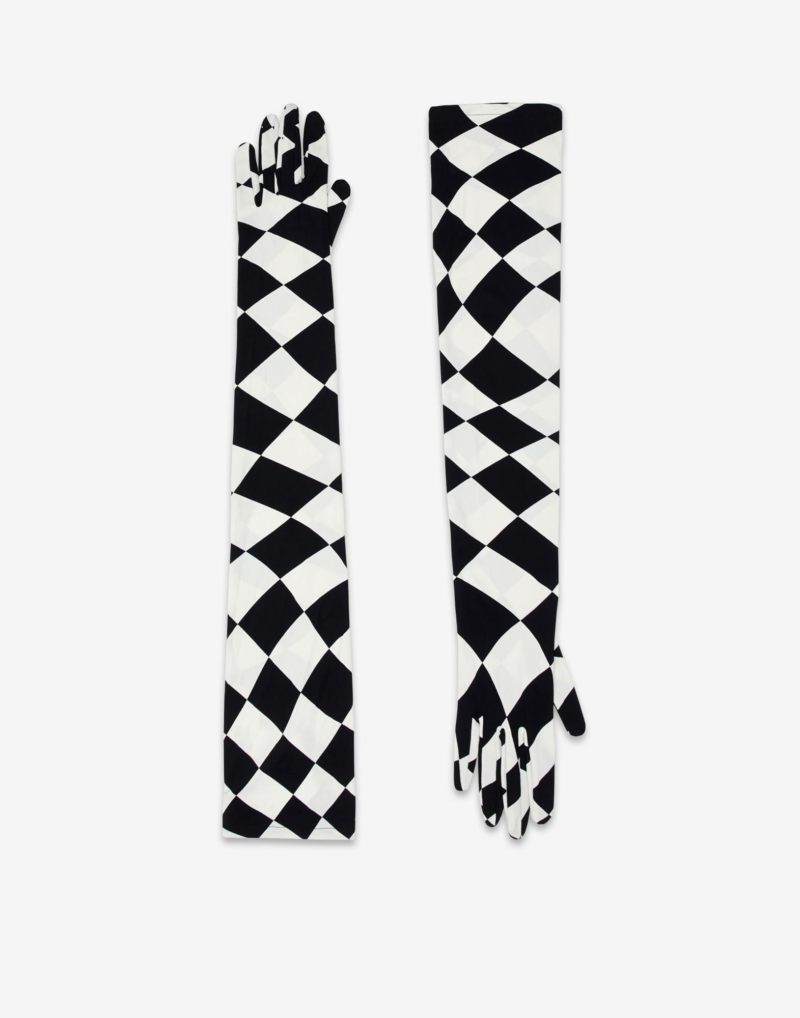 Distorted chess print elbow-length gloves - 1