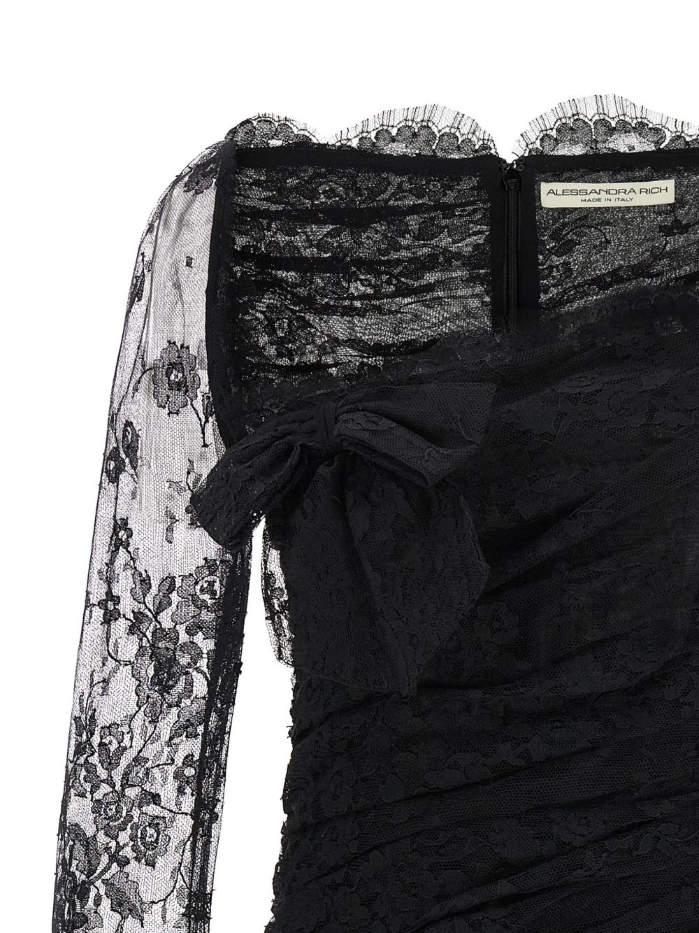 bow-detailed lace mini dress - 3