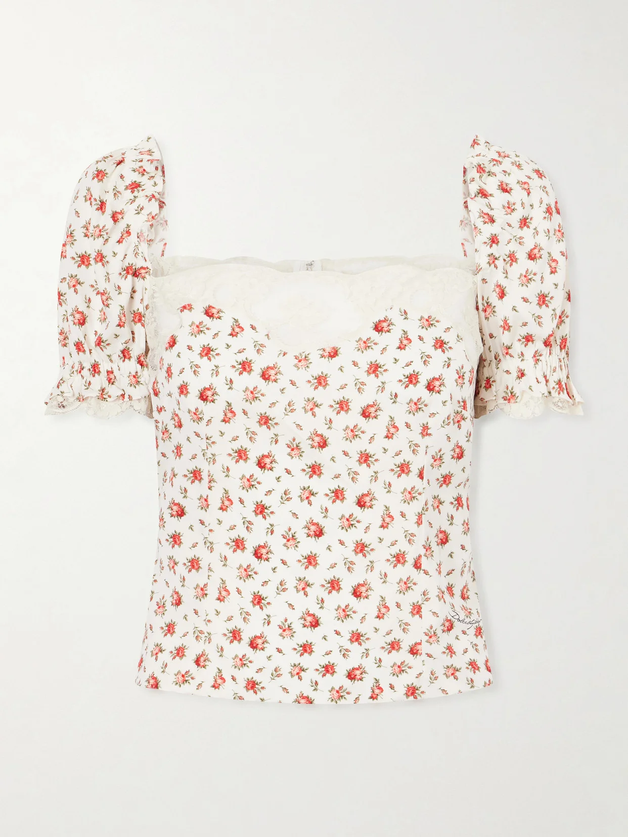 Floral-print Lace-trimmed Silk-blend Blouse - 1