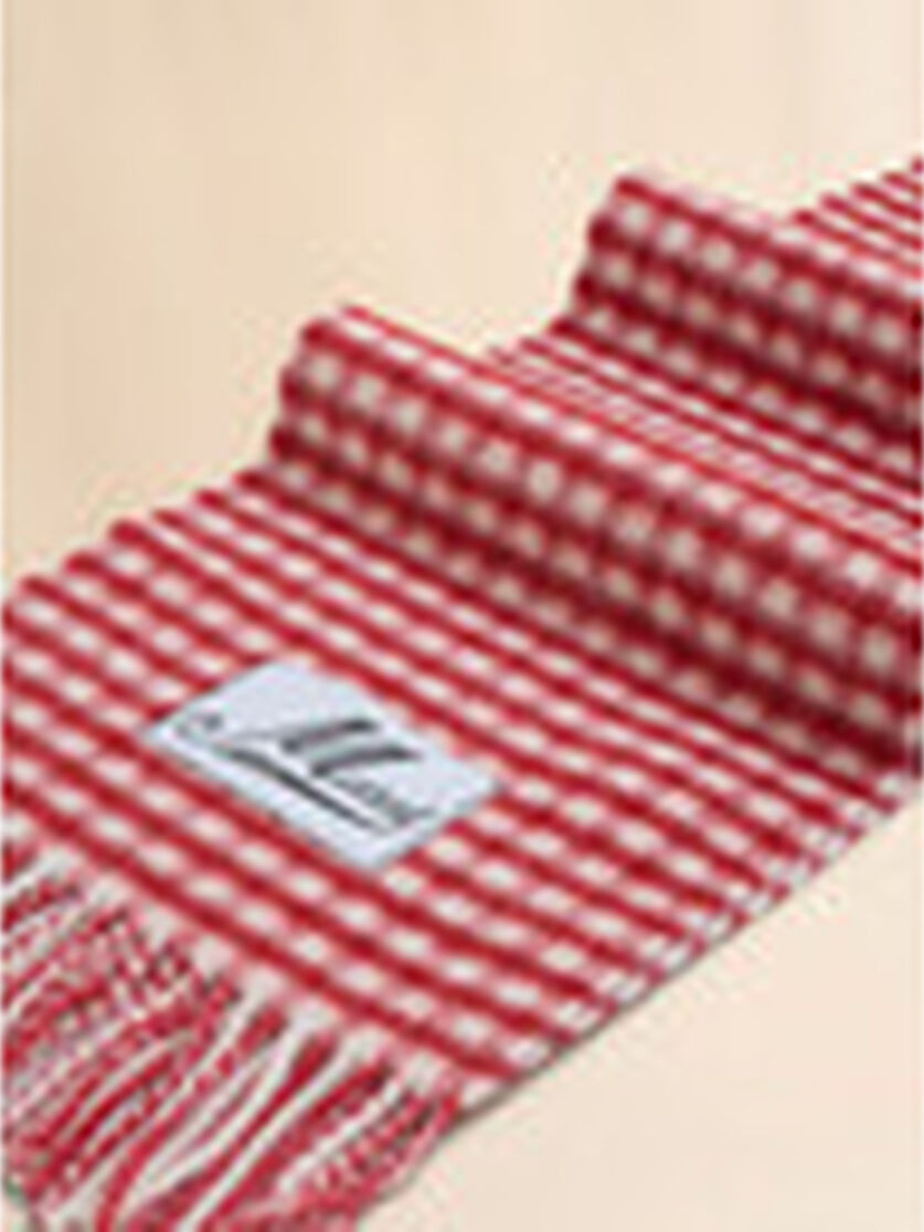 DOUBLE CHECK WOOL AND MOHAIR RED AND WHITE SCARF - 3