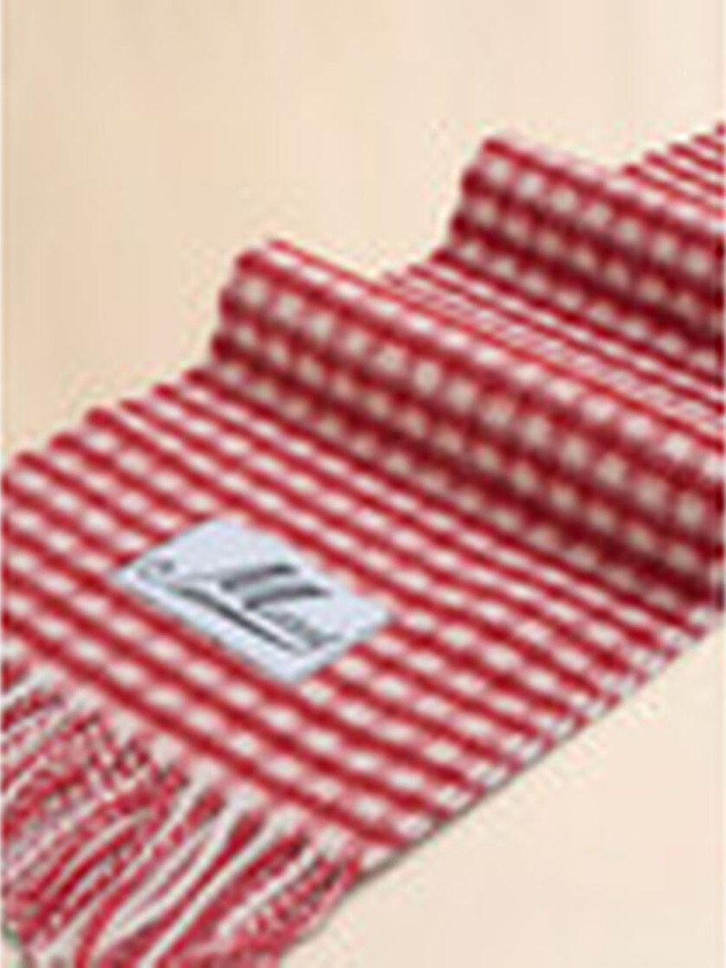 DOUBLE CHECK WOOL AND MOHAIR RED AND WHITE SCARF 3