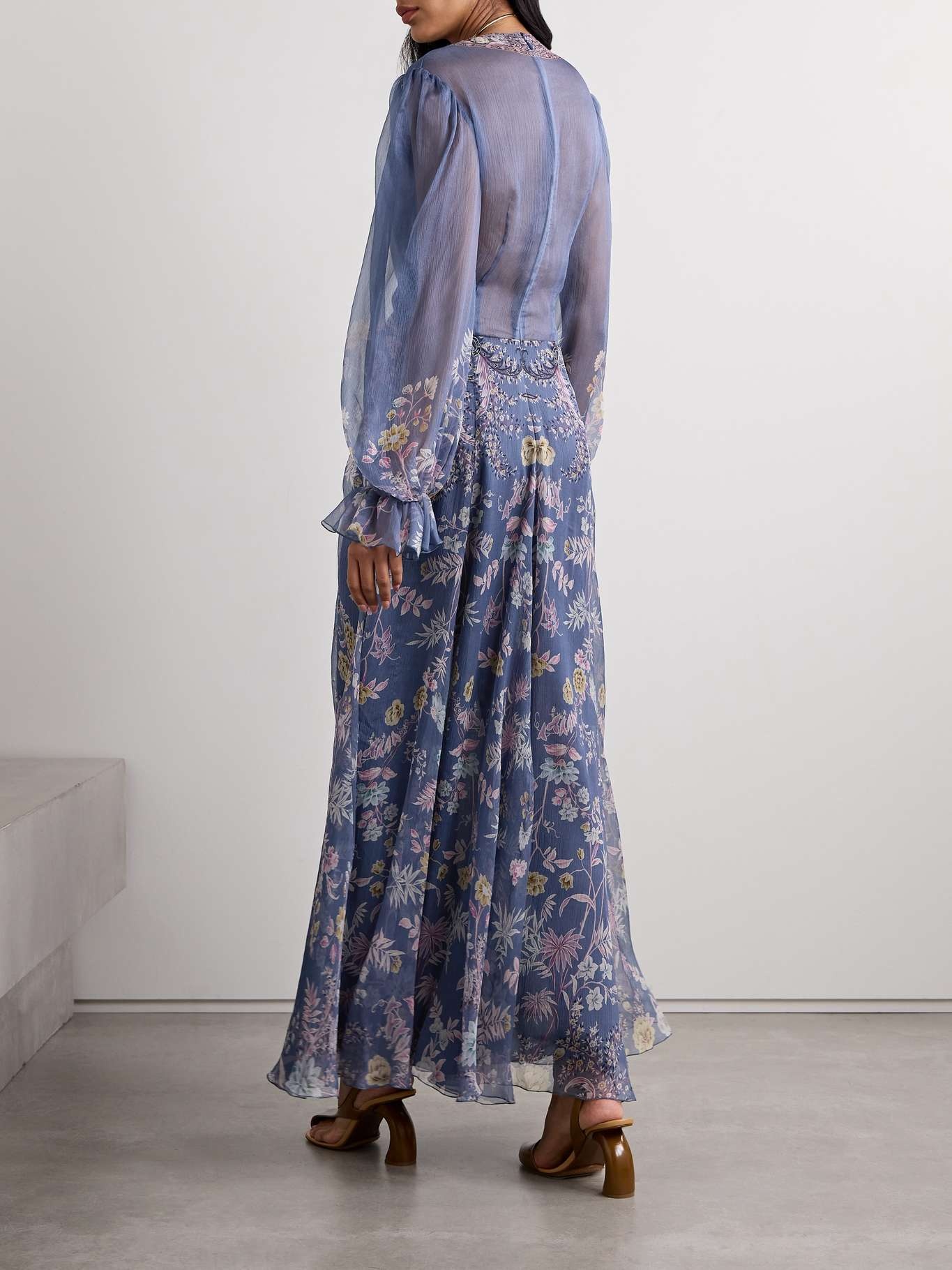Draped floral-print silk-crepon maxi dress - 3