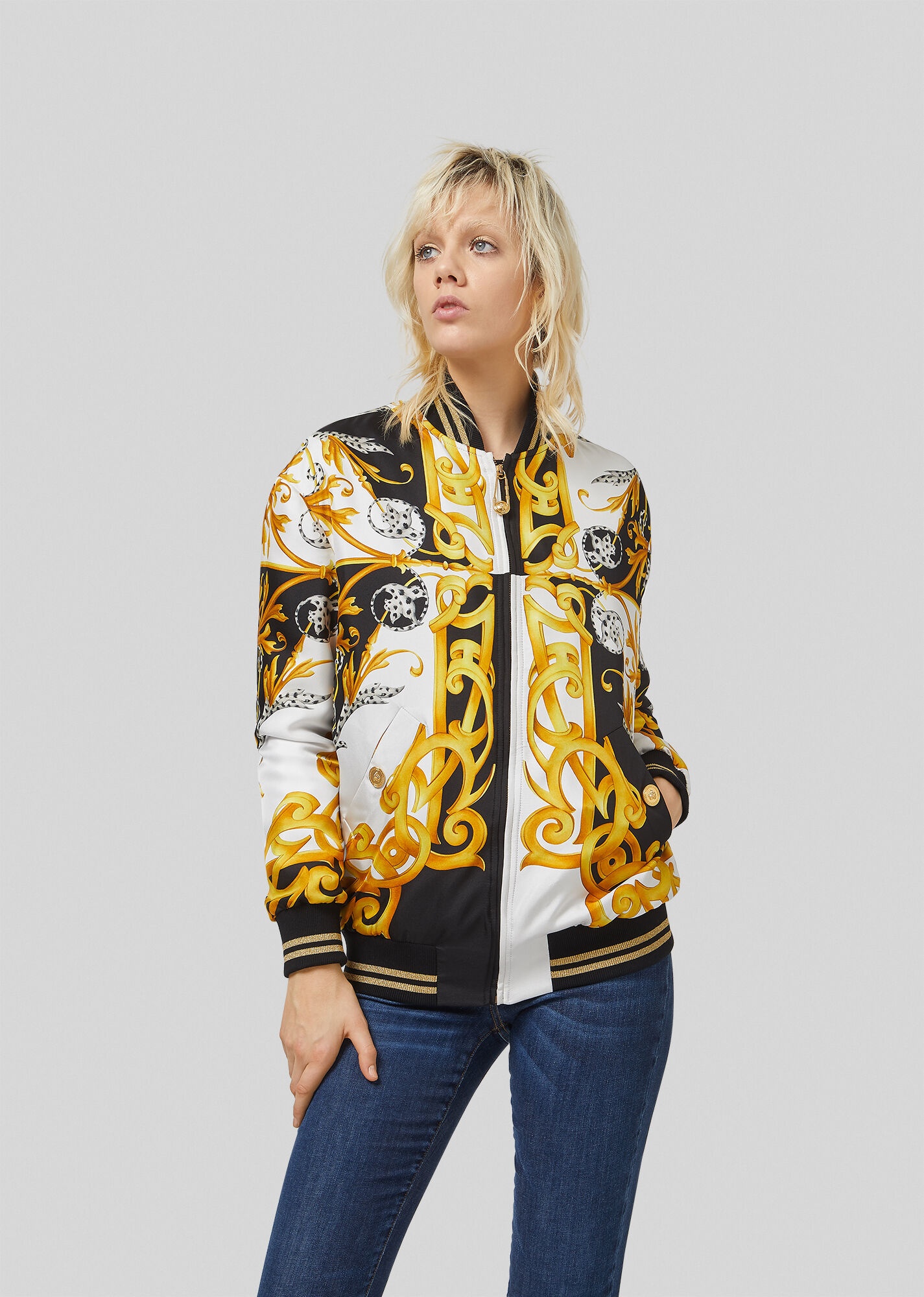 Barocco Acanthus Print Silk Bomber Jacket - 3