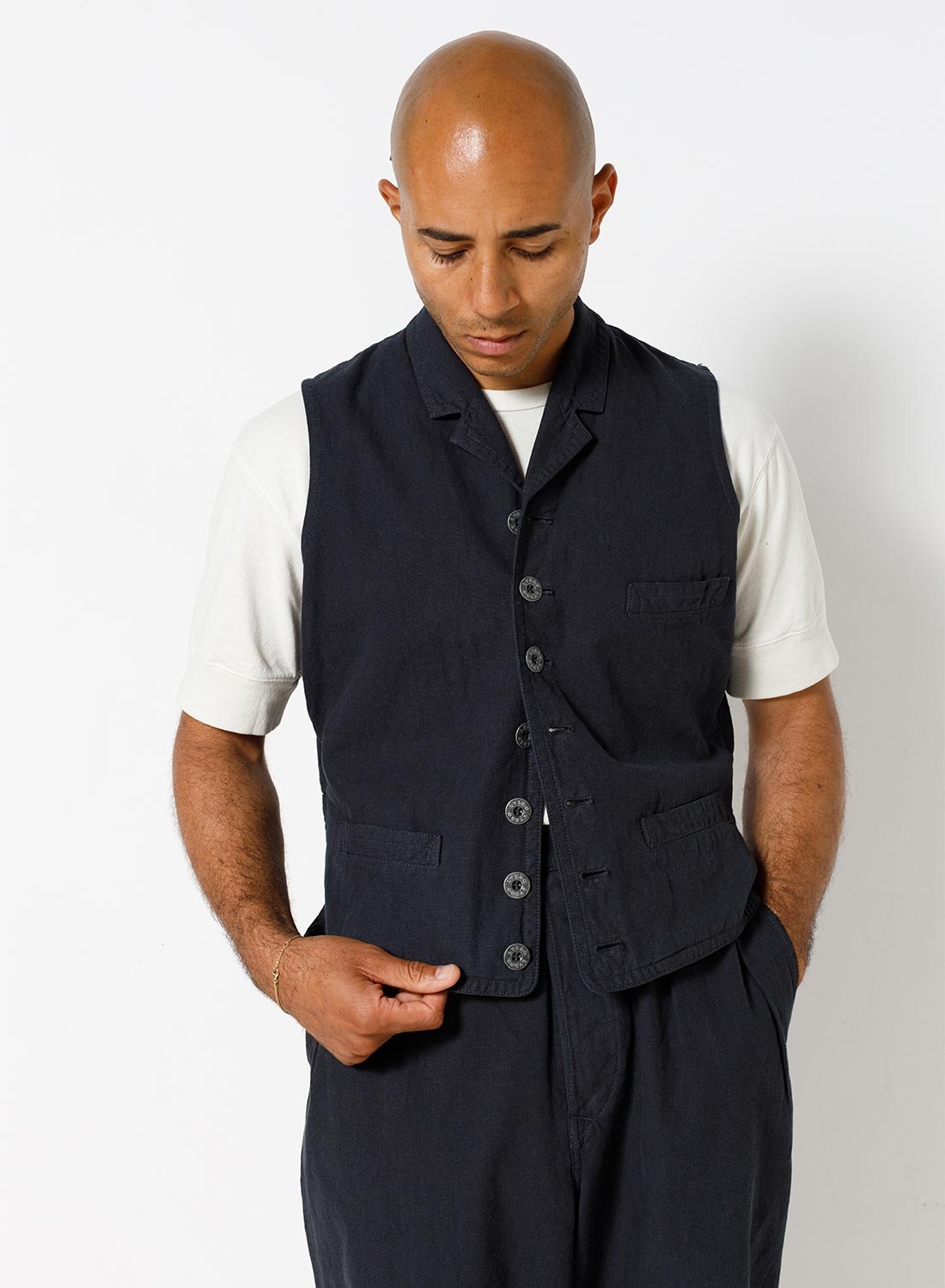 Waistcoat Cotton Broken Twill in Navy - 3