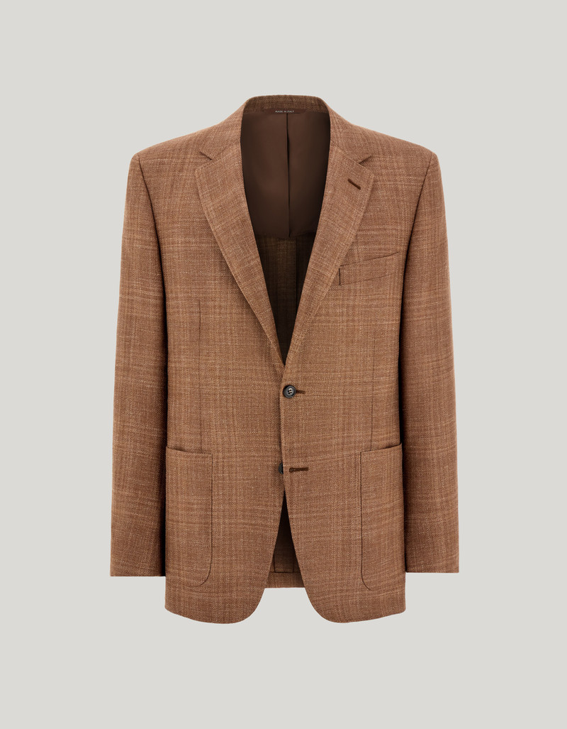 RUST-COLORED REGULAR FIT JACKET IN WOOL, SILK, AND LINEN WITH OVERCHECK PATTERN 1