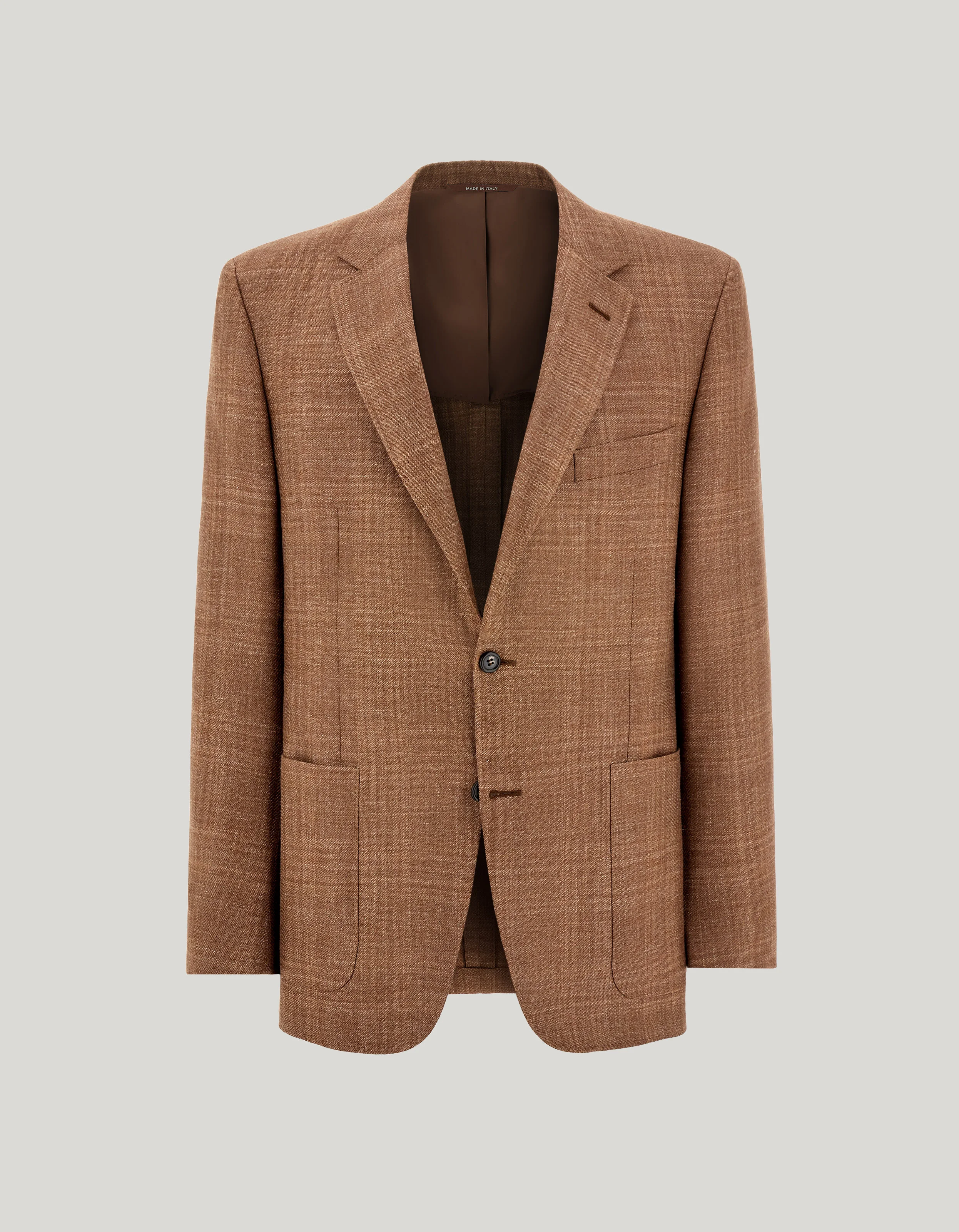 RUST-COLORED REGULAR FIT JACKET IN WOOL, SILK, AND LINEN WITH OVERCHECK PATTERN - 1