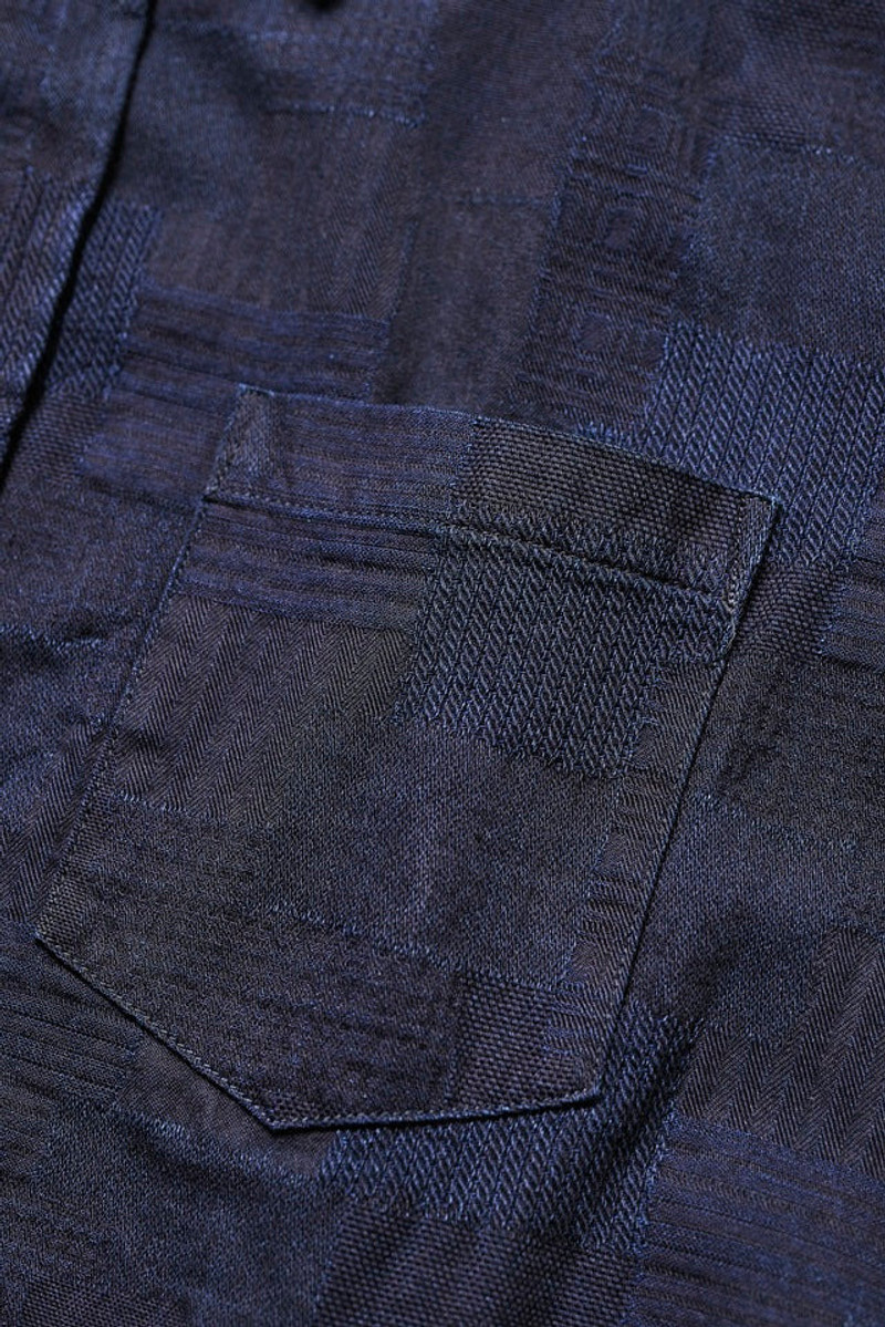 2239-ID Woven Jacquard BORO Patchwork Shirt - Double Indigo 4