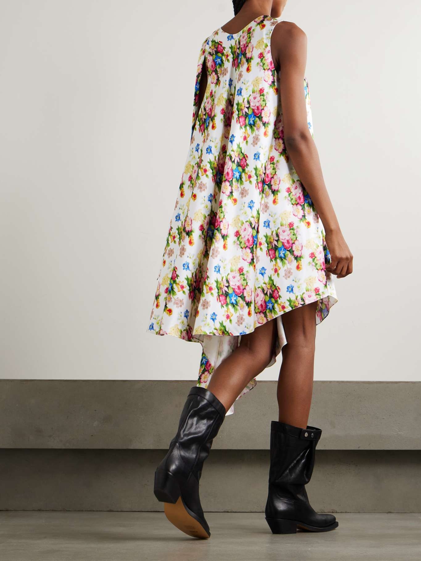 Asymmetric floral-print silk dress - 3