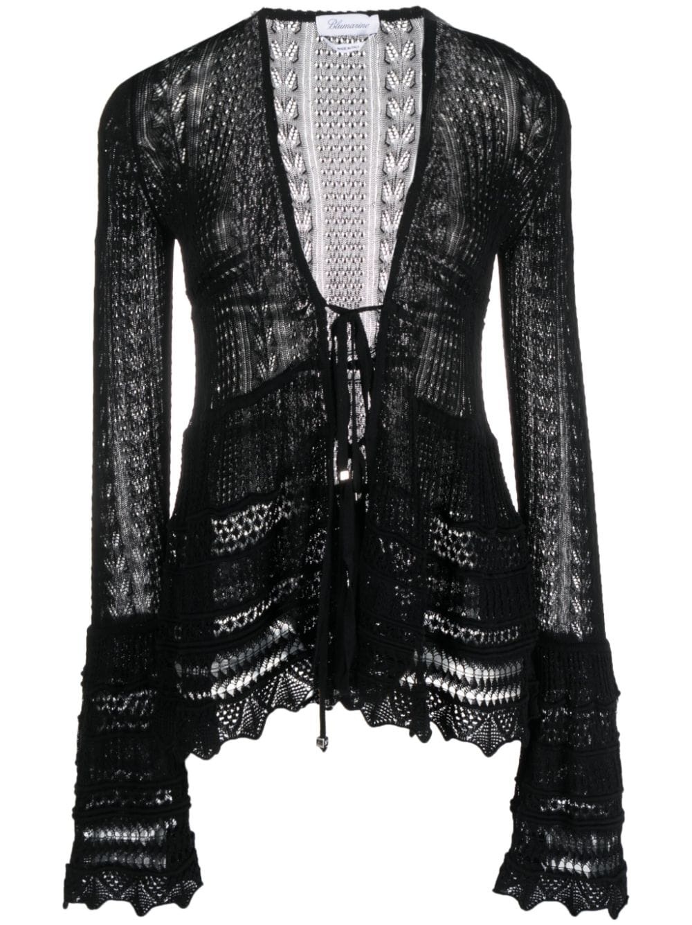 lace-up crochet-knit cardigan - 1