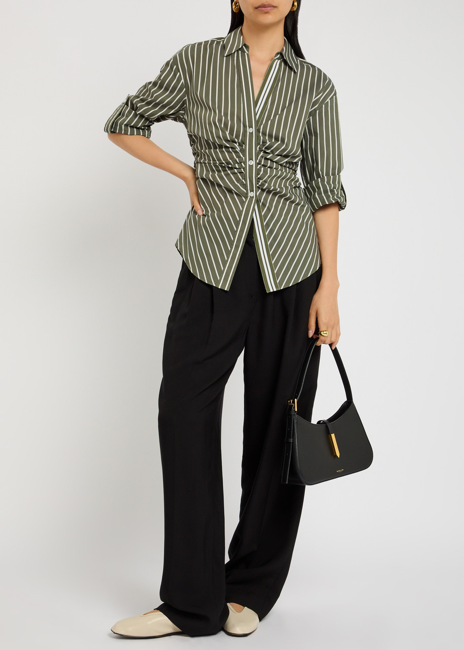 Veronica Beard Devra Gathered Striped Cotton-poplin Shirt - 4