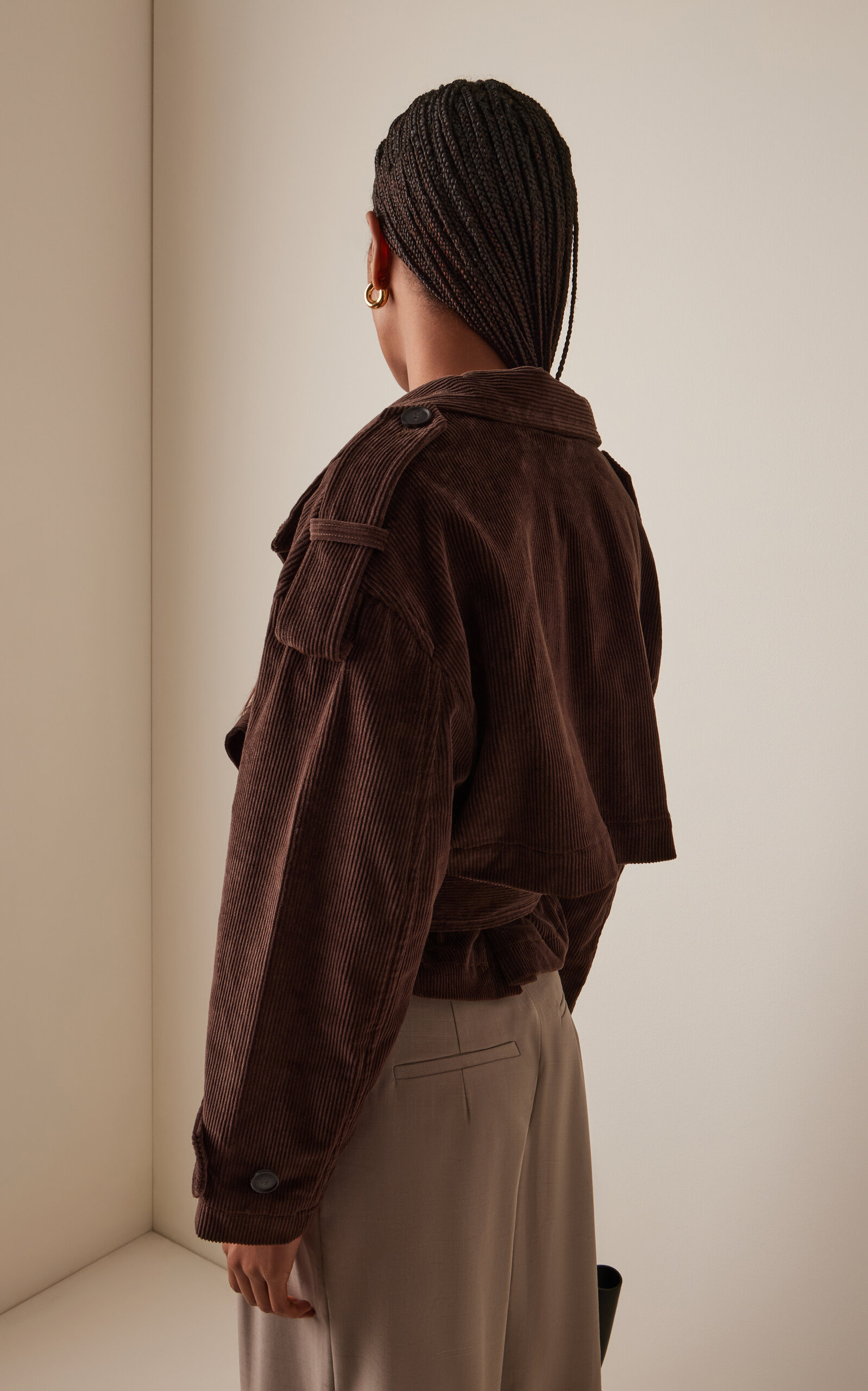 Favi Cropped Corduroy Trench Coat brown - 4