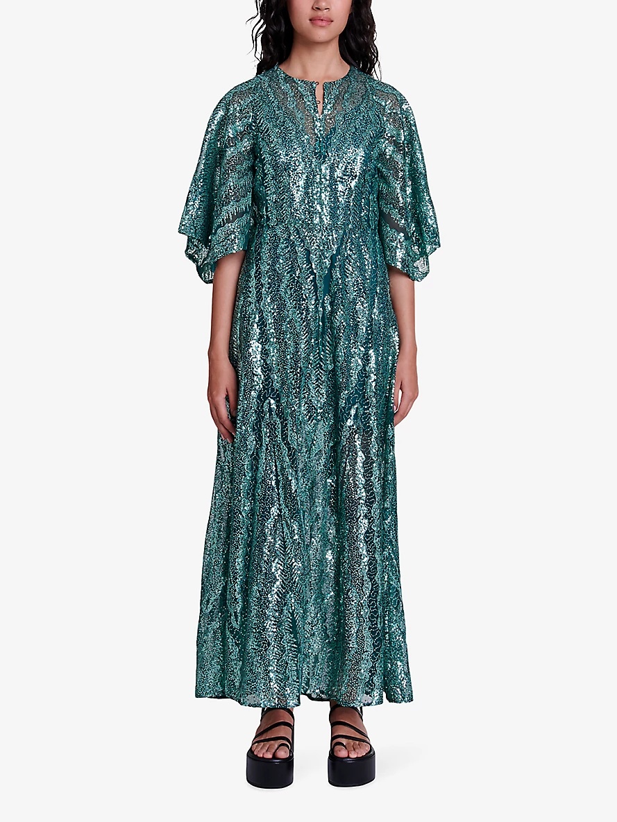 Sequin-embellished wide-sleeve stretch-woven maxi dress - 2