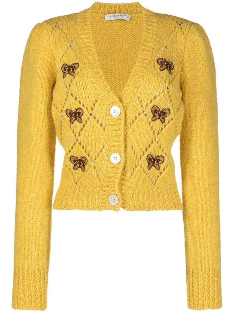 butterfly-embroidered pointelle cardigan - 1