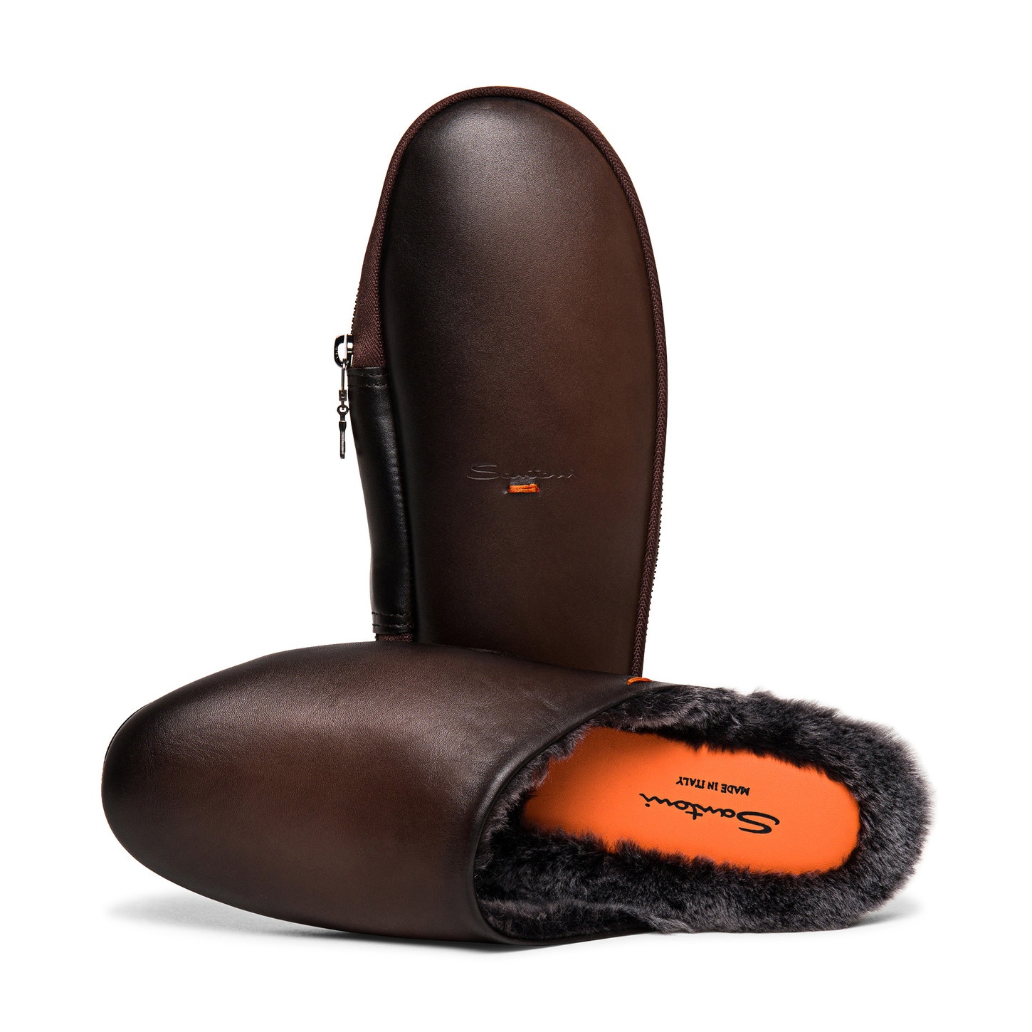 Men’s polished brown leather slipper - 5