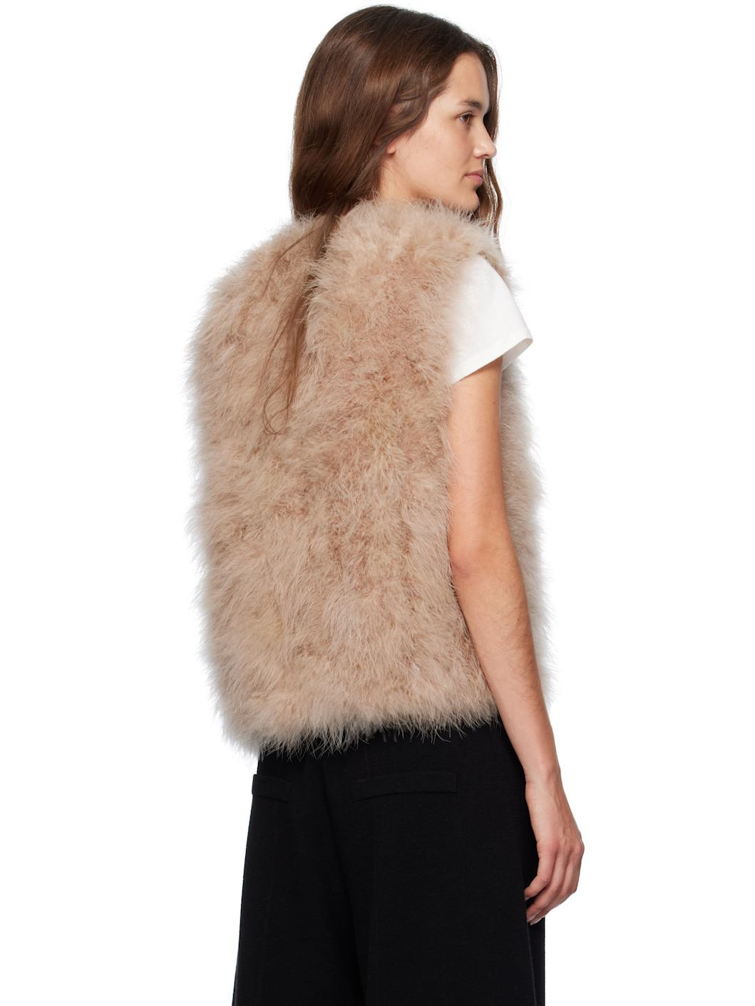 Beige Cropped Feather Vest - 3