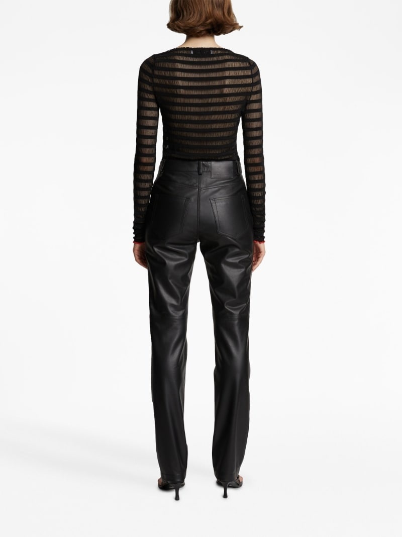 leather straight-leg trousers - 4