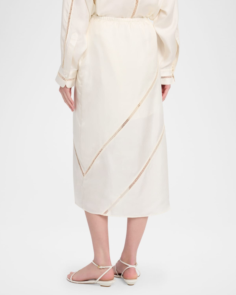 Tobago Lattice-Inset Silk Midi Skirt 3