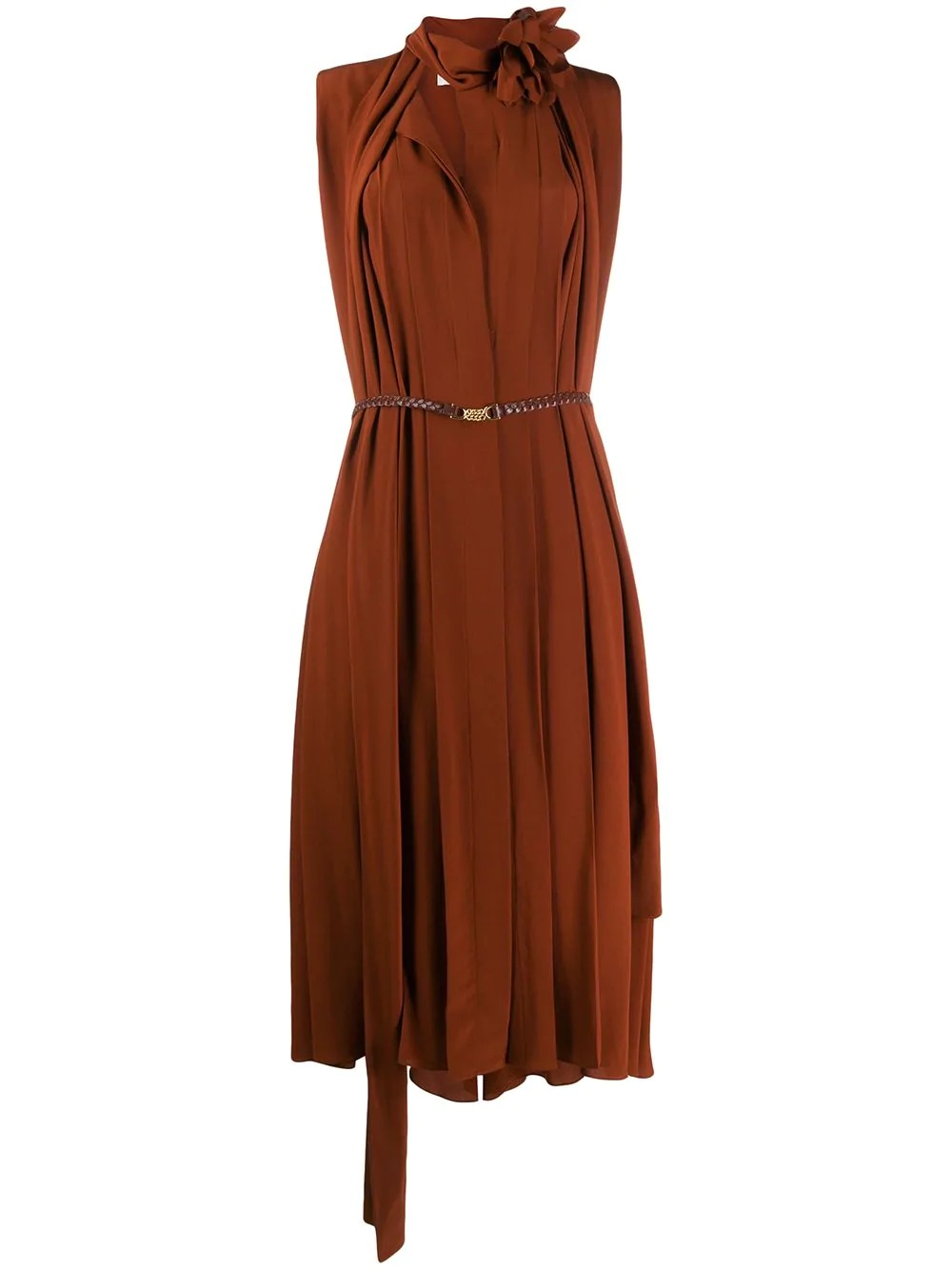 scarf neckline sleeveless dress - 1