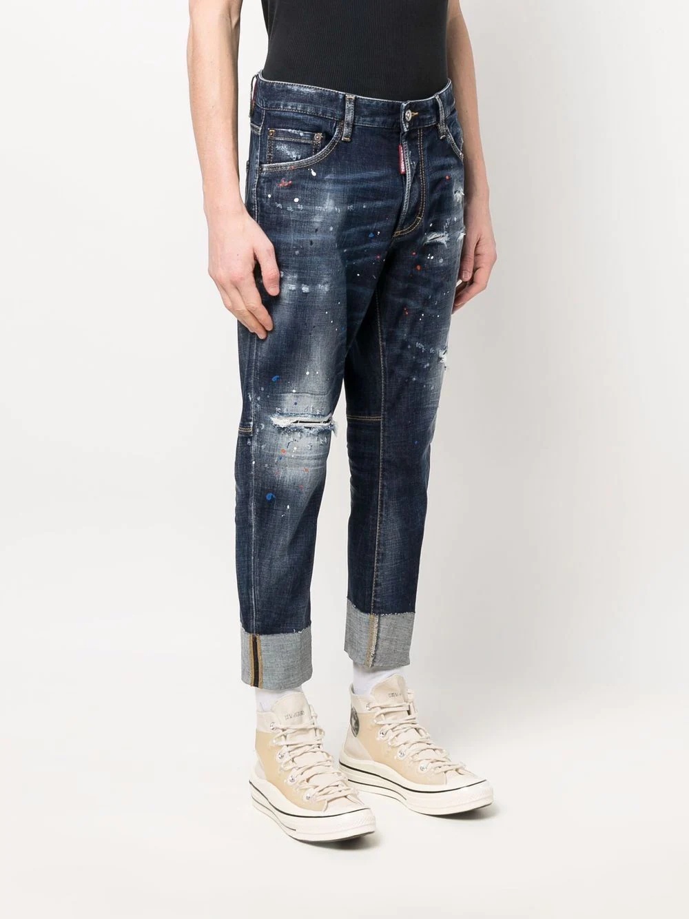 distressed paint-splatter jeans - 3