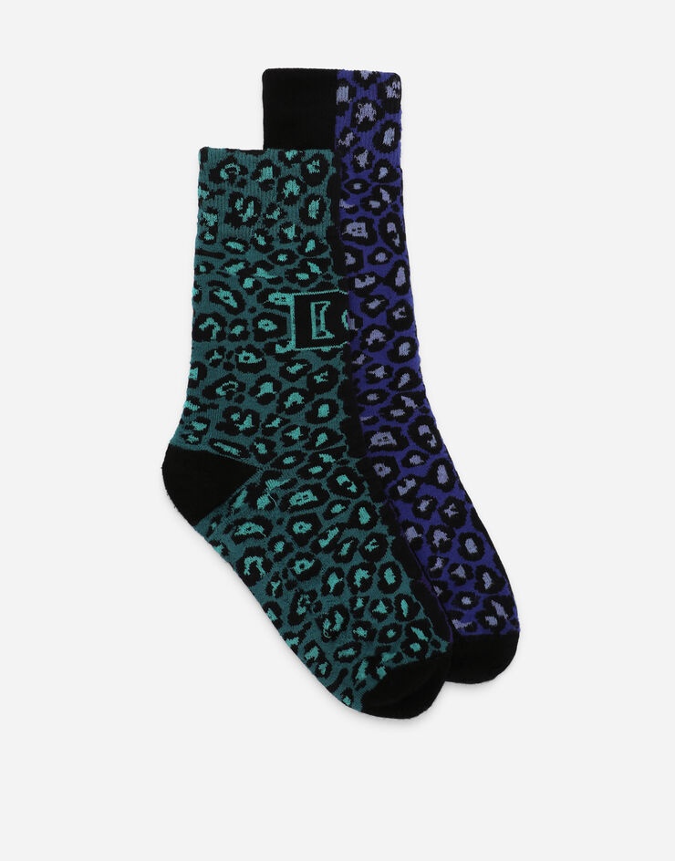 Stretch cotton jacquard socks with tiger design and DG logo - 1