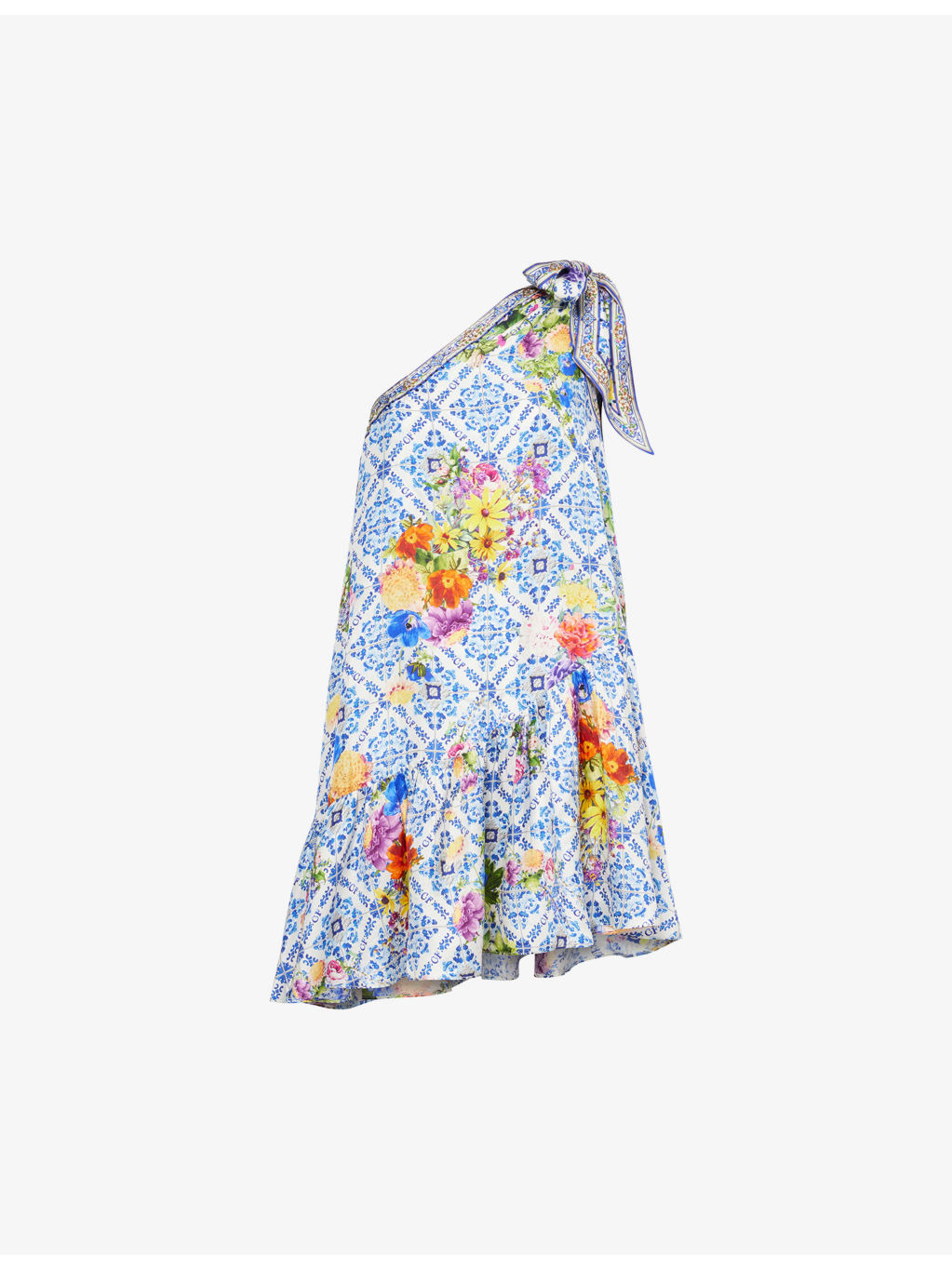 Tie One-Shoulder Silk Mini Dress - 1