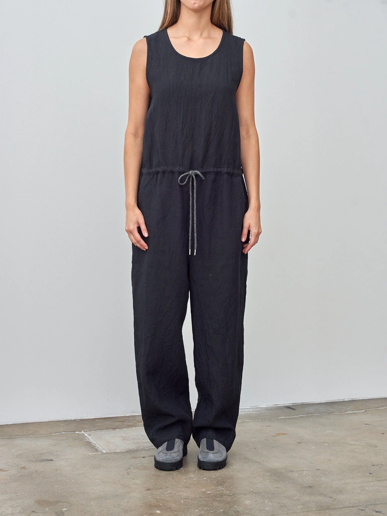 Linen Canvas Sleeveless Jumpsuit - black - 1